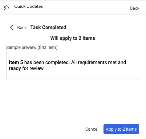 Bulk Confirmation Dialog
