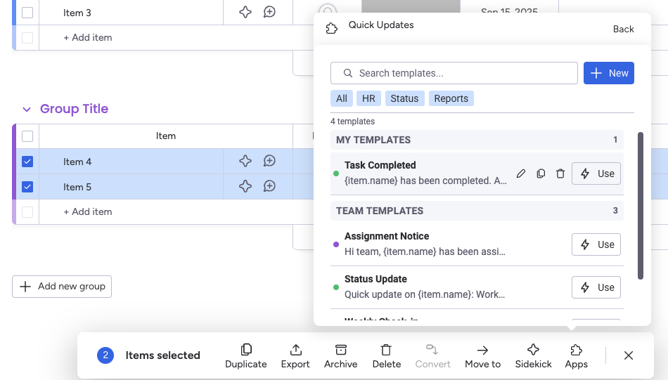 Bulk Operations — Template Picker